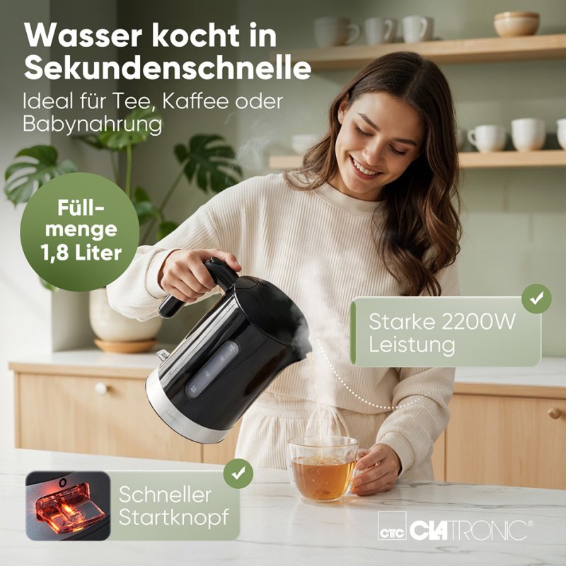 CLATRONIC kettle WK 3840, cordless, 1.8 L, black